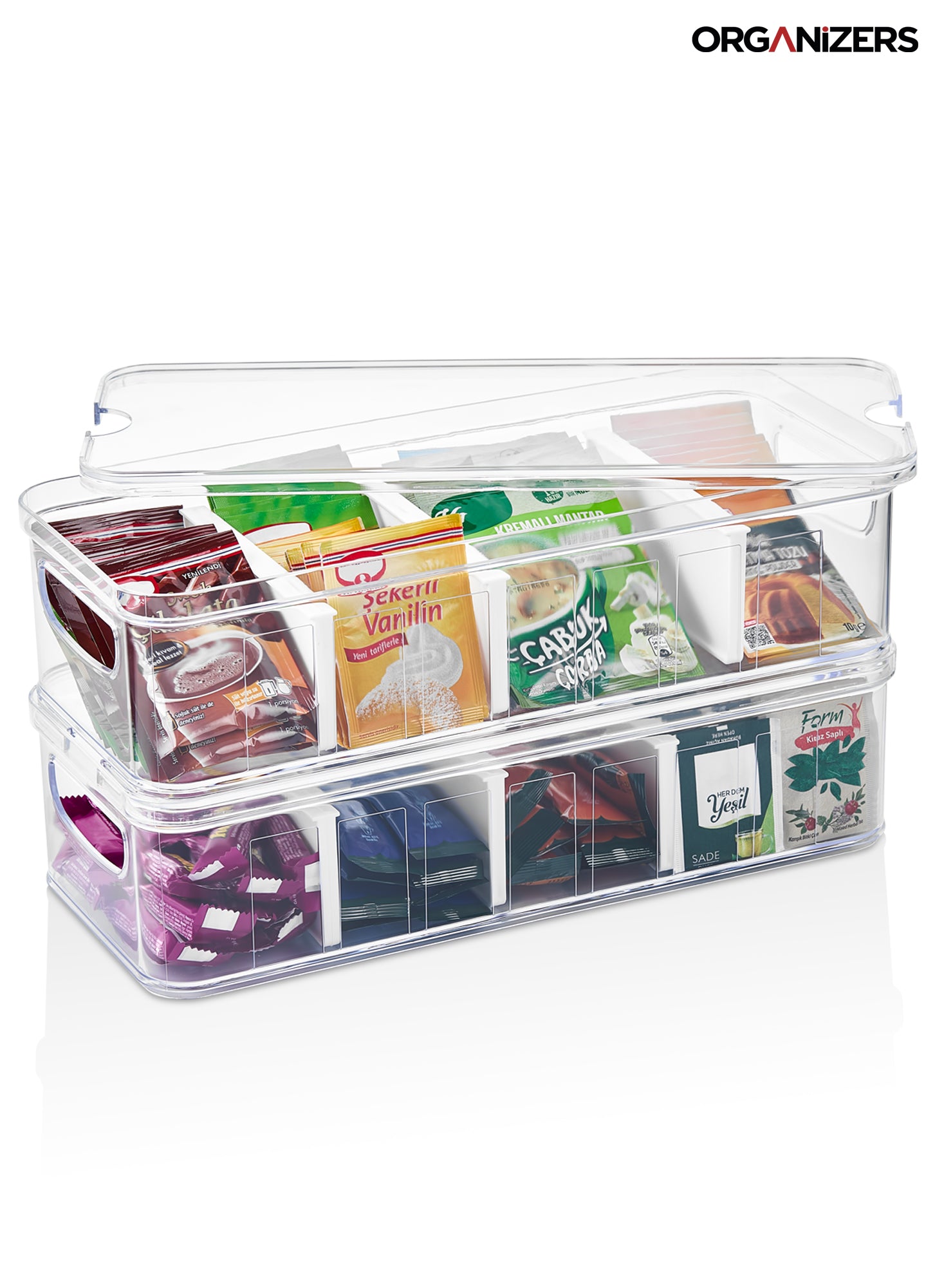 Organizers Countertop Plastic Large Storage Organizer Box - Tea Bag, Sugar Packet, Coffee Snack, Vegetables, 4 Compartment Functional Organizer Storage Box | BPA Free