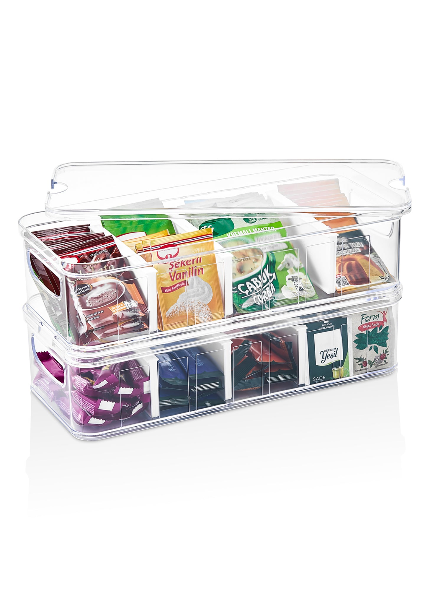 Organizers Countertop Plastic Large Storage Organizer Box - Tea Bag, Sugar Packet, Coffee Snack, Vegetables, 4 Compartment Functional Organizer Storage Box | BPA Free