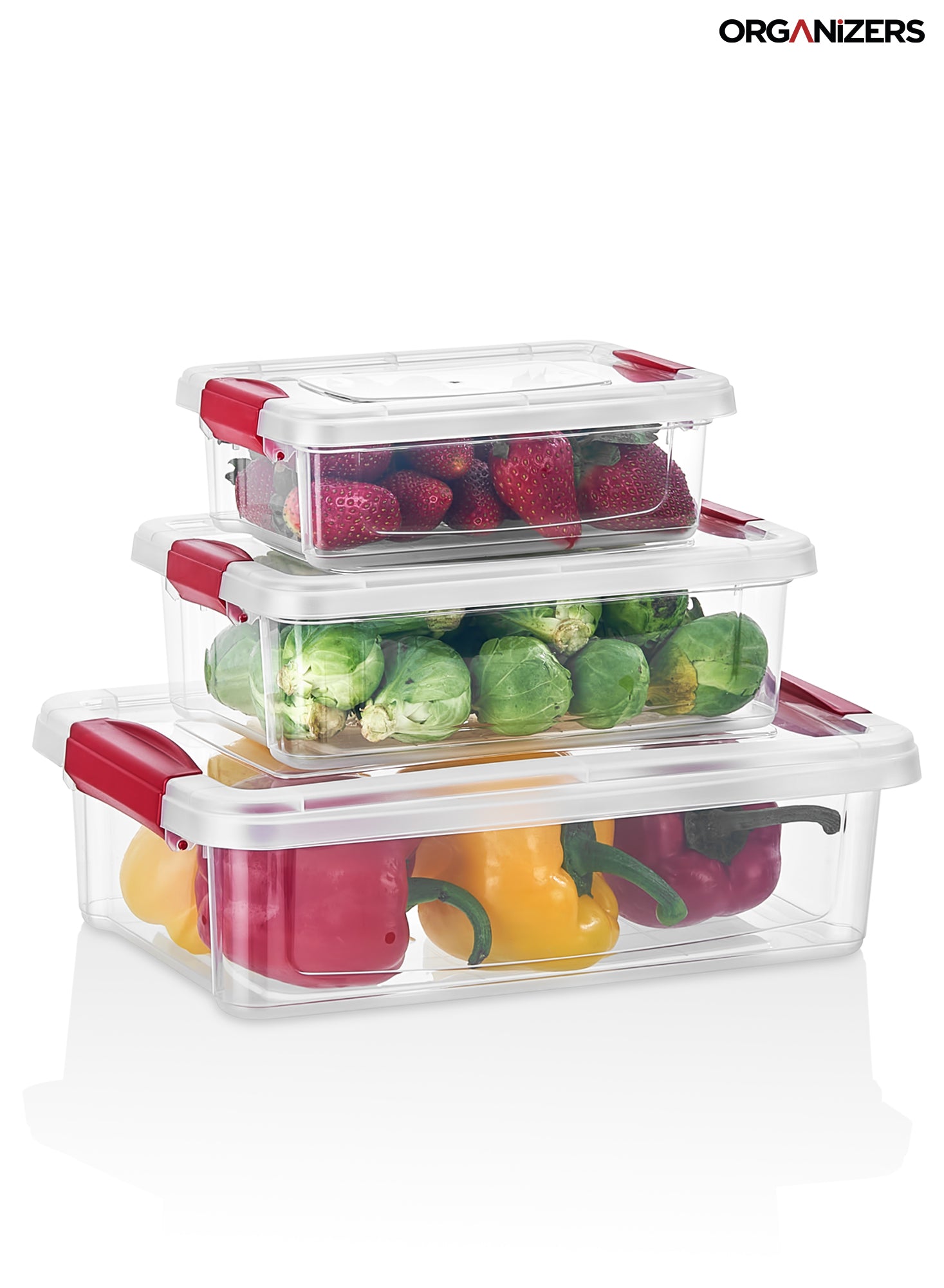 Organizers Set of 3 Lockable Plastic Storage Container Set, Nested Plastic Food Storage Container | Stackable (Gray) | BPA Free