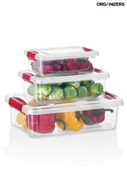 Organizers Set of 3 Lockable Plastic Storage Container Set, Nested Plastic Food Storage Container | Stackable (Gray) | BPA Free