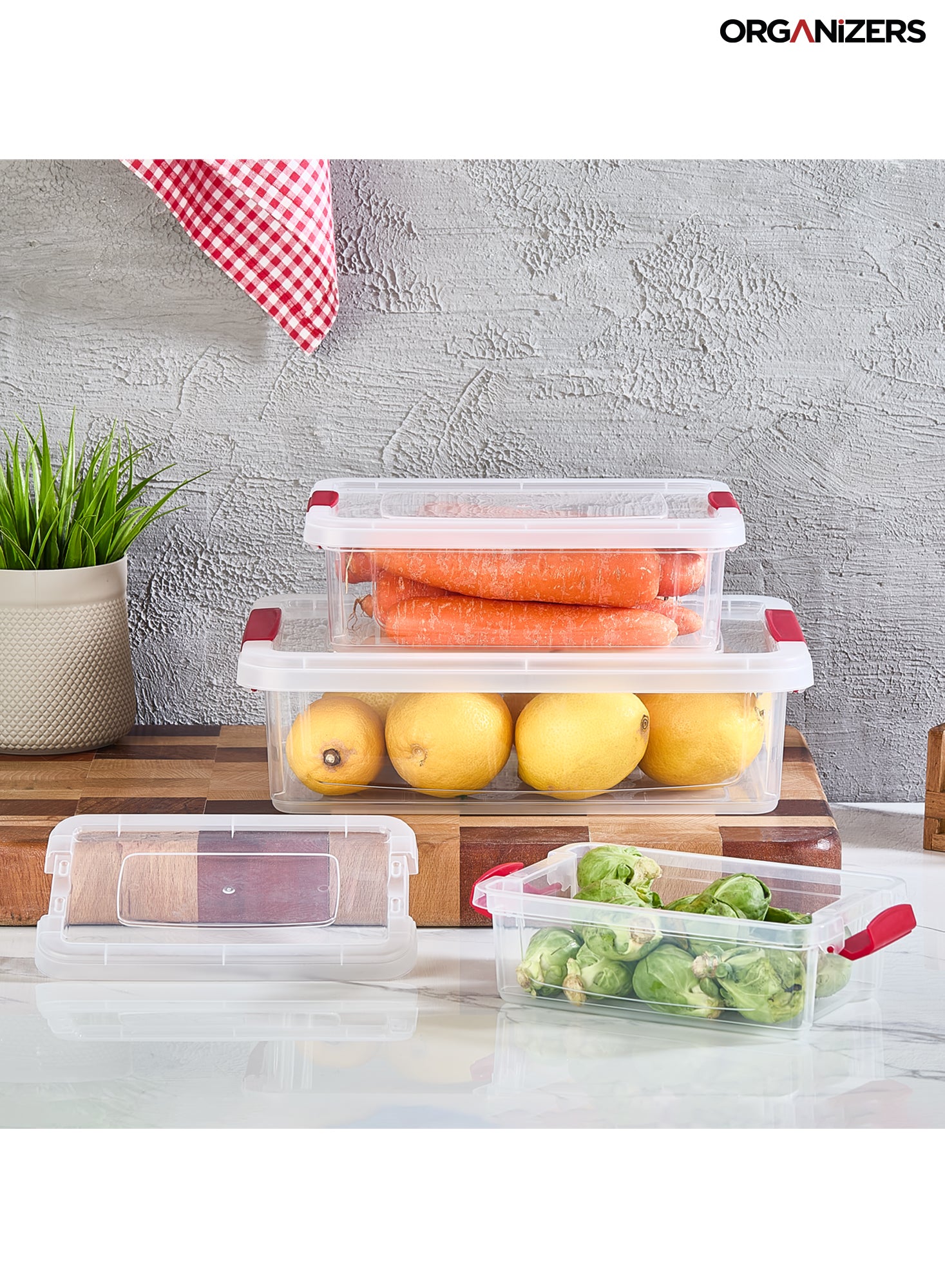 Organizers Set of 3 Lockable Plastic Storage Container Set, Nested Plastic Food Storage Container | Stackable (Gray) | BPA Free