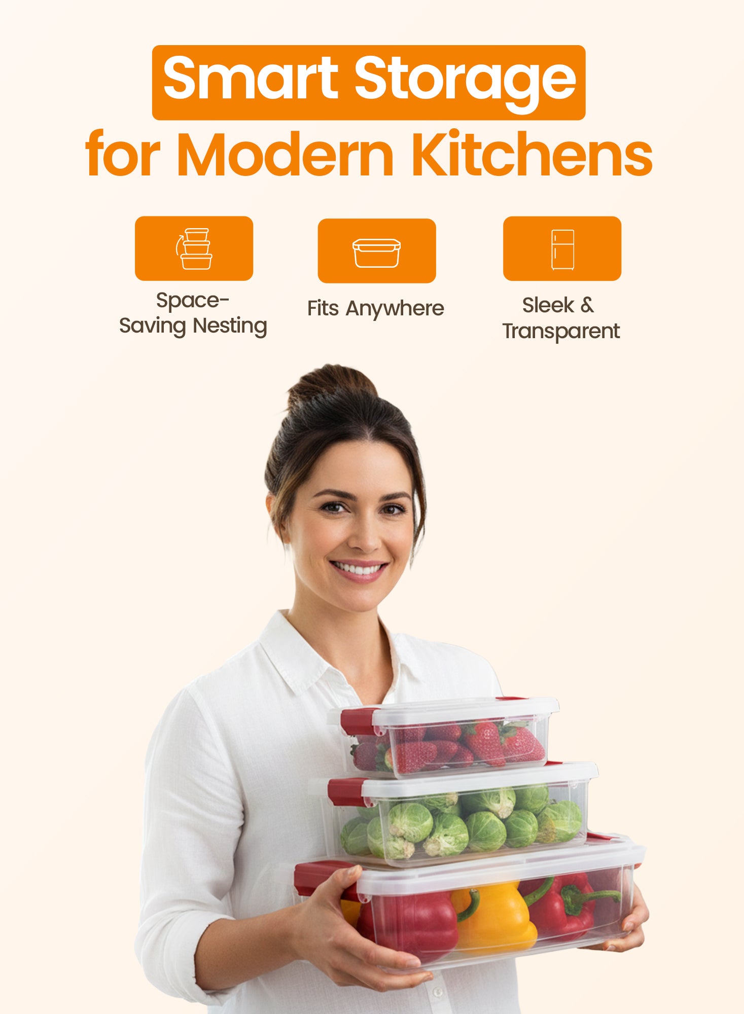 Organizers Set of 3 Lockable Plastic Storage Container Set, Nested Plastic Food Storage Container | Stackable (Gray) | BPA Free