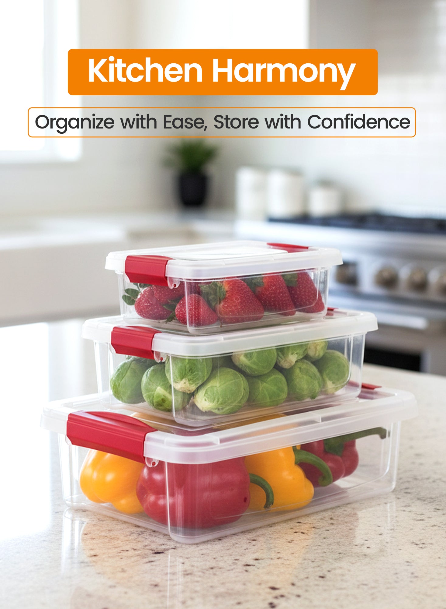Organizers Set of 3 Lockable Plastic Storage Container Set, Nested Plastic Food Storage Container | Stackable (Gray) | BPA Free