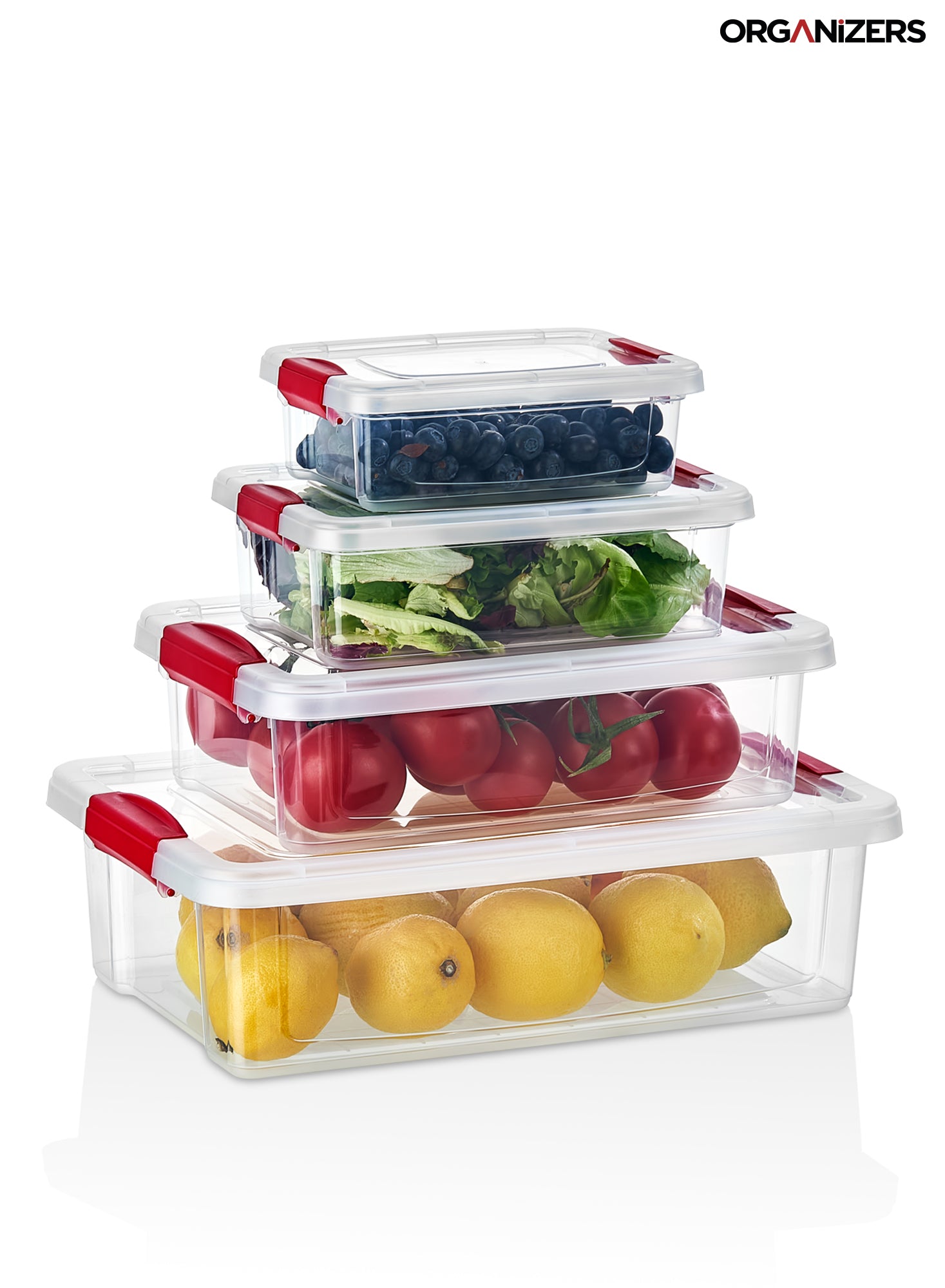 Organizers Set of 4 Lockable Plastic Storage Container Set, Nested Plastic Food Storage Container | Stackable | BPA Free