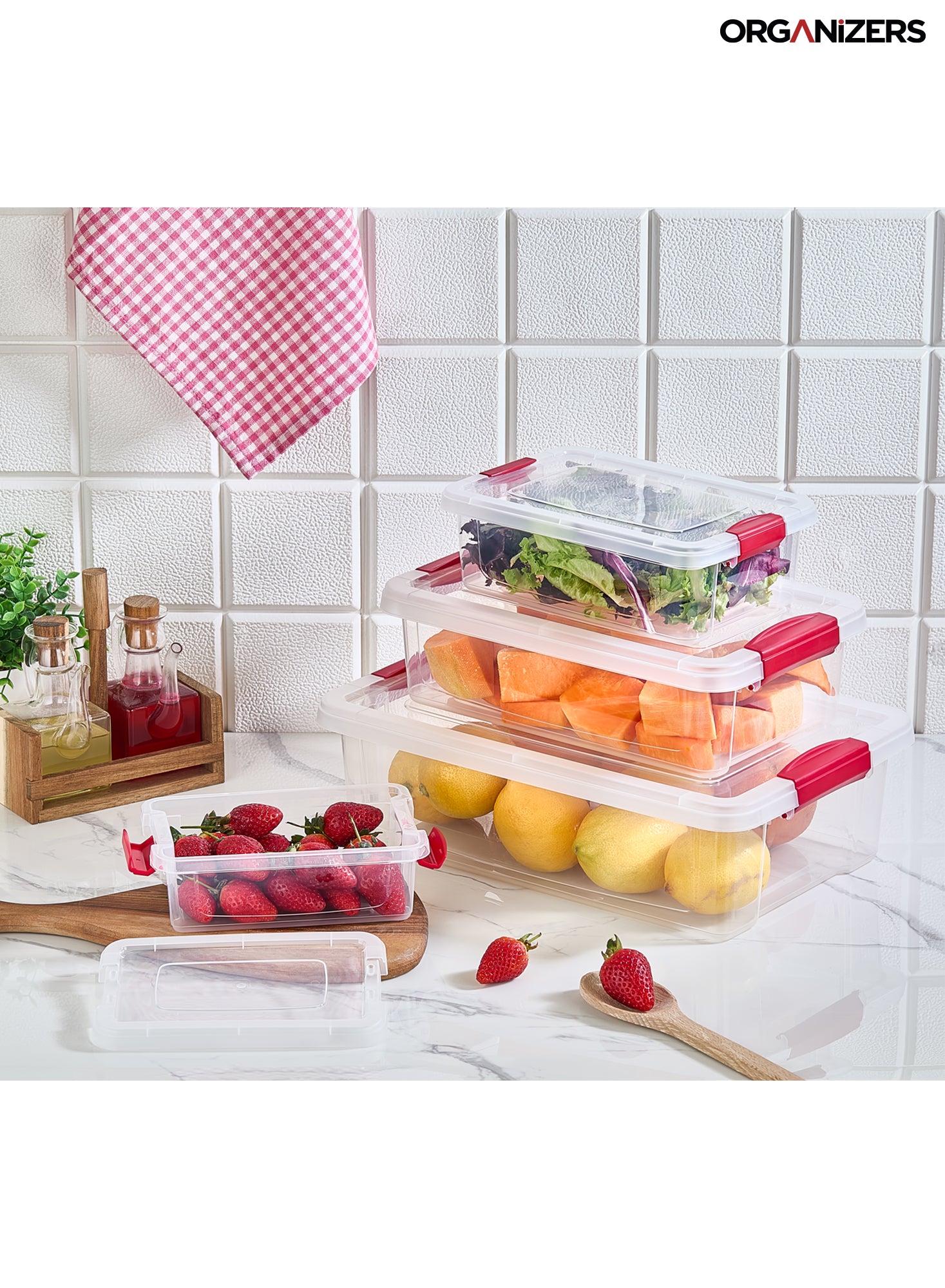 Organizers Set of 4 Lockable Plastic Storage Container Set, Nested Plastic Food Storage Container | Stackable | BPA Free