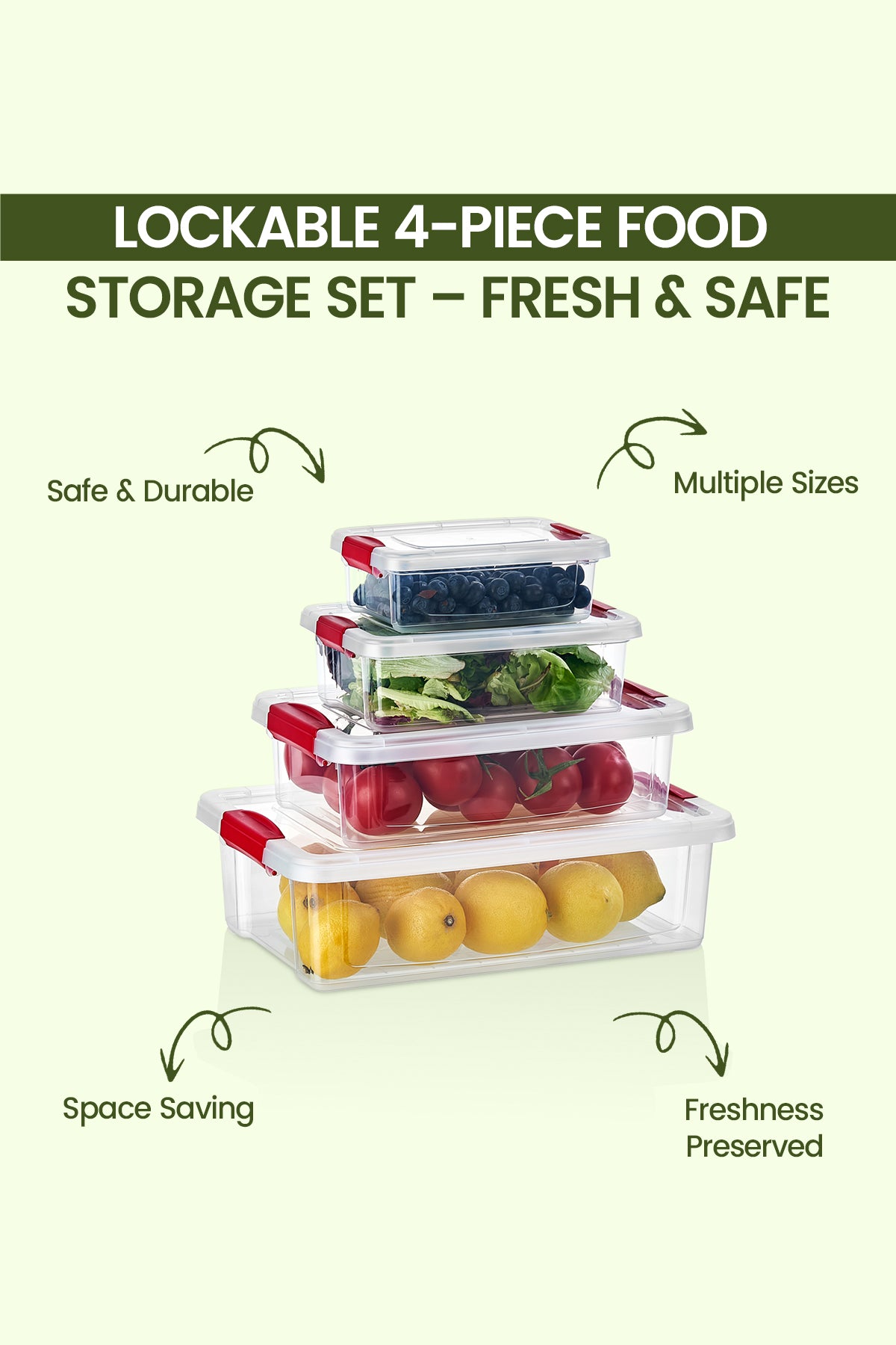 Organizers Set of 4 Lockable Plastic Storage Container Set, Nested Plastic Food Storage Container | Stackable | BPA Free