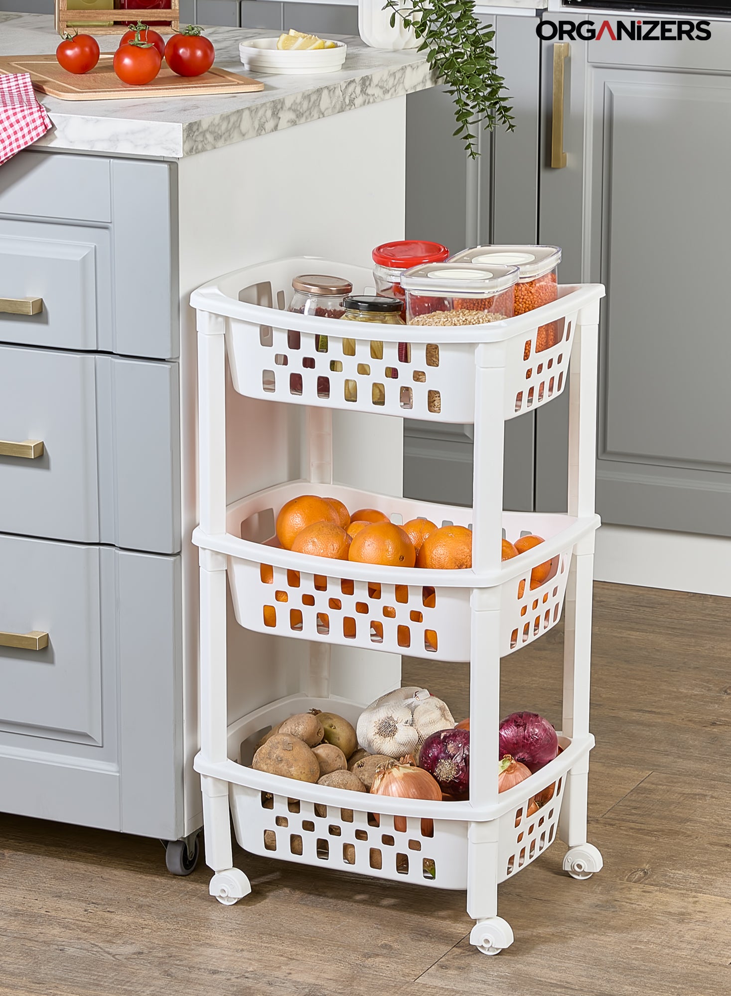 Organizers Kitchen Storage Rack, Multi Basket Slide-Out Rack 3 Layer | BPA Free