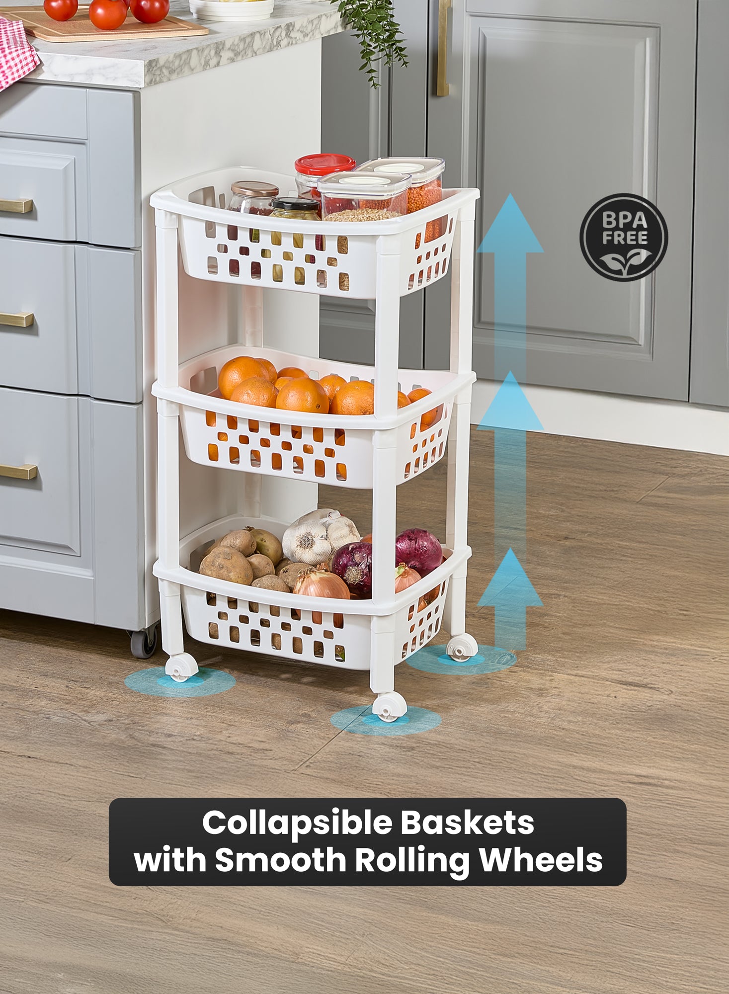 Organizers Kitchen Storage Rack, Multi Basket Slide-Out Rack 3 Layer | BPA Free
