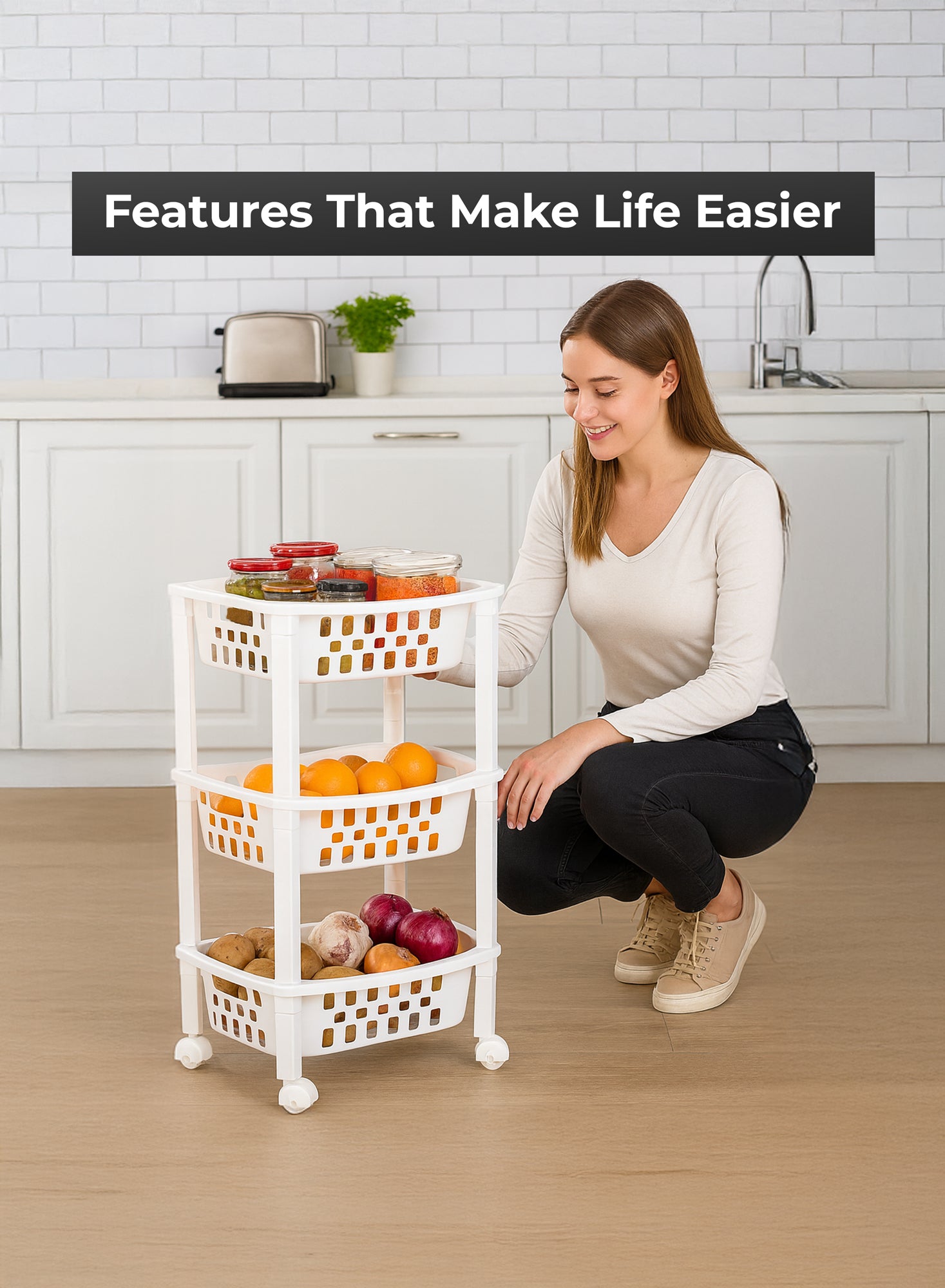 Organizers Kitchen Storage Rack, Multi Basket Slide-Out Rack 3 Layer | BPA Free