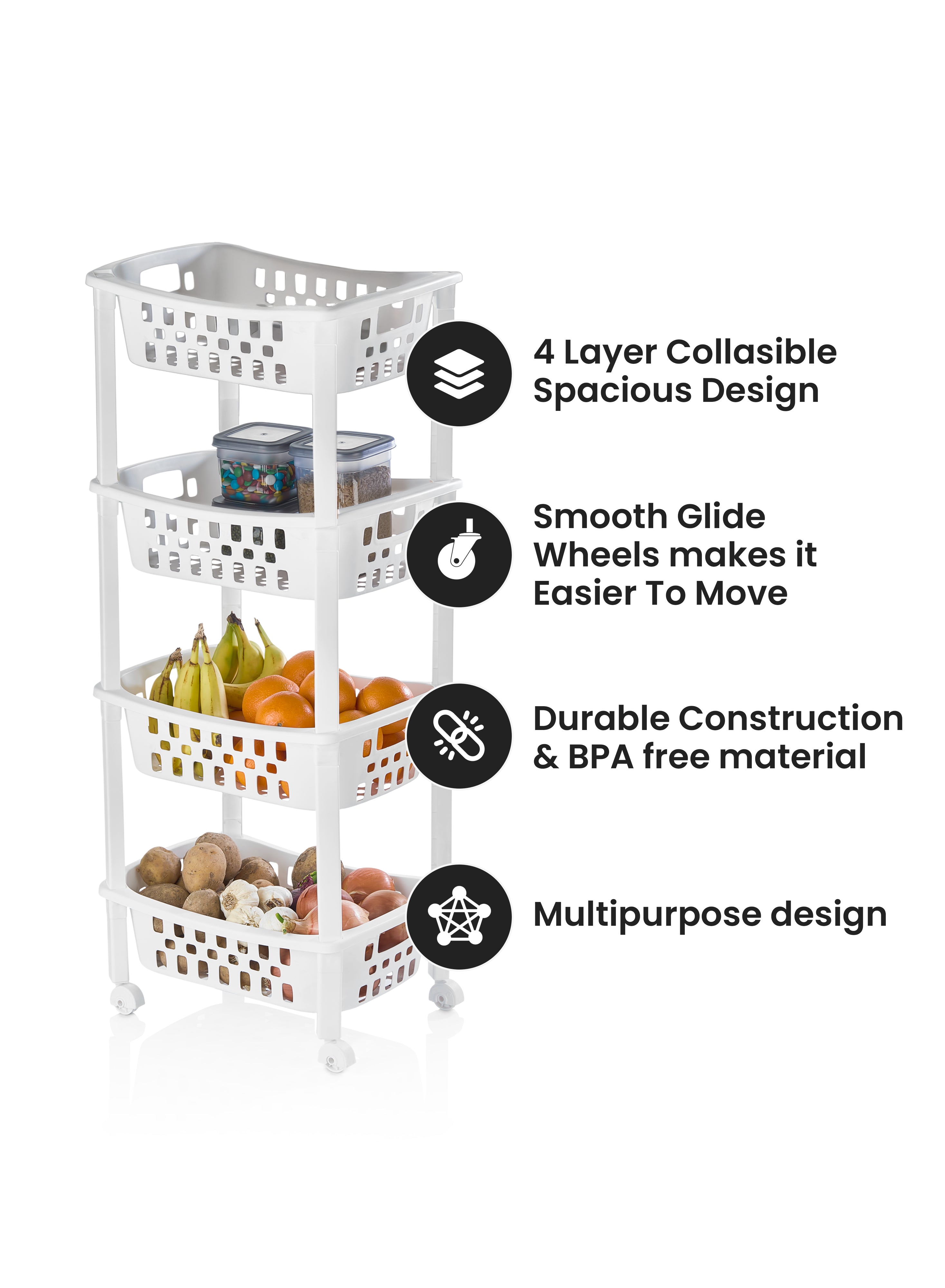 Organizers Kitchen Storage Rack, Multi Basket Slide-Out Rack 4 Layer | BPA Free