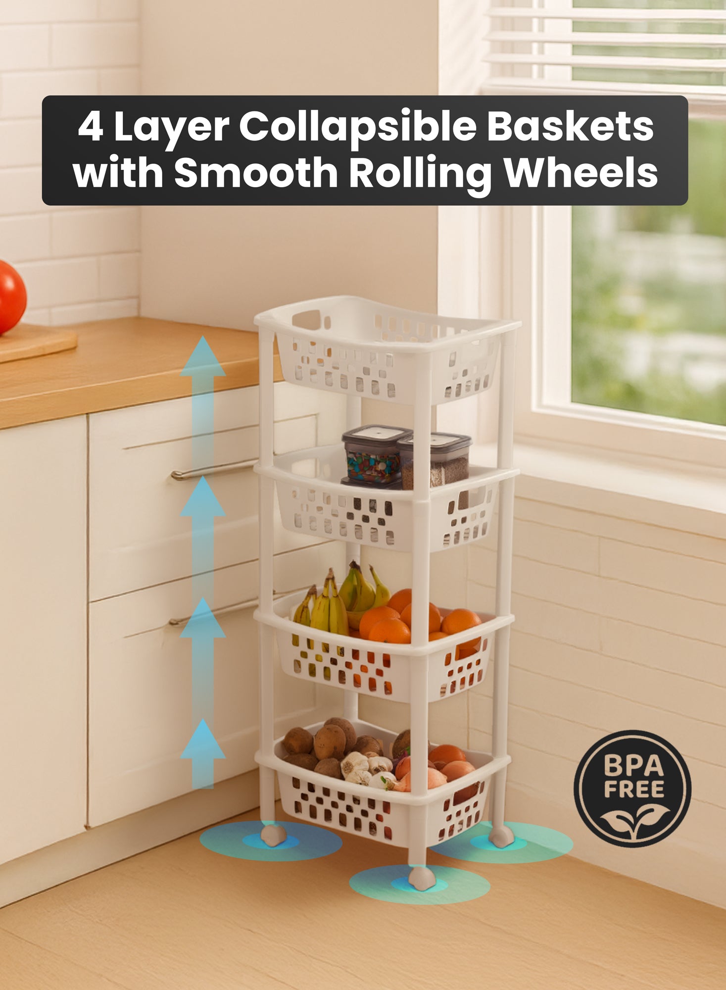 Organizers Kitchen Storage Rack, Multi Basket Slide-Out Rack 4 Layer | BPA Free