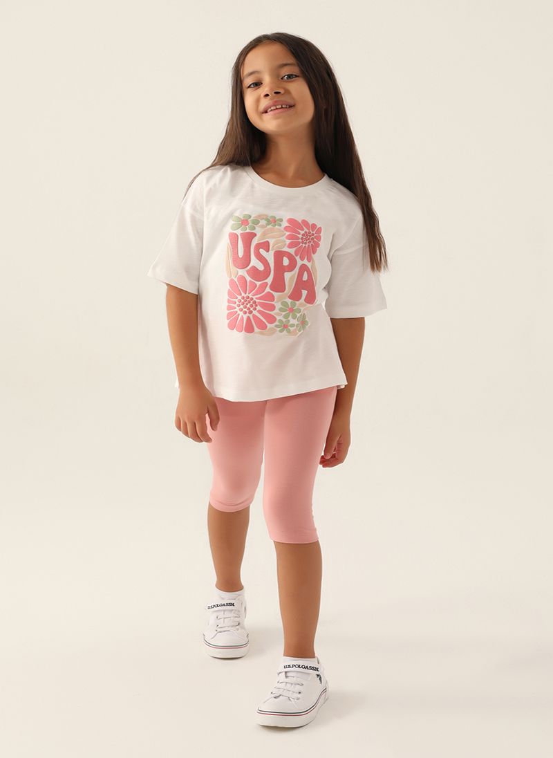 U.S. Polo Assn. Girls Cream Capri Set