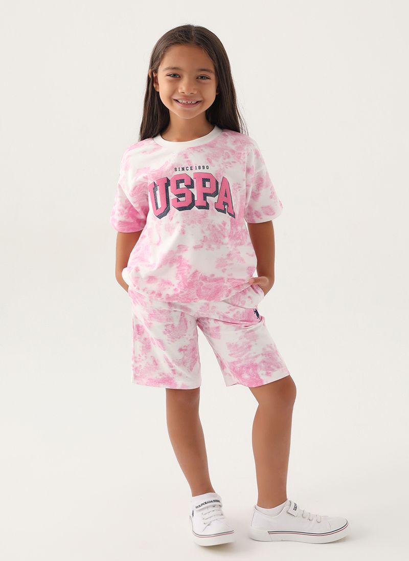 U.S. Polo Assn. Girls Beige-Orchid Bermuda Set