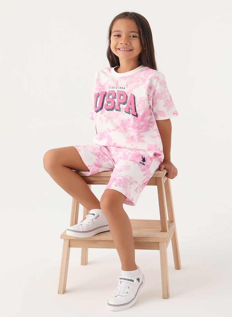 U.S. Polo Assn. Girls Beige-Orchid Bermuda Set