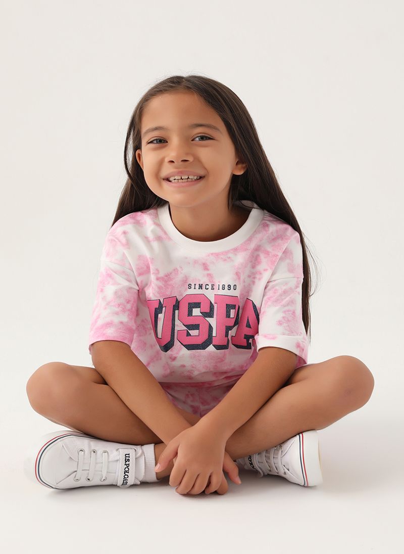 U.S. Polo Assn. Girls Beige-Orchid Bermuda Set