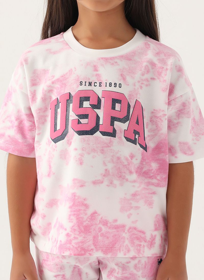 U.S. Polo Assn. Girls Beige-Orchid Bermuda Set