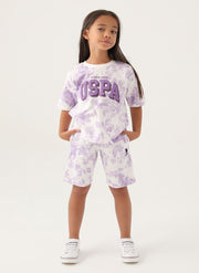 U.S. Polo Assn. Girls Beige-Lavender Bermuda Set