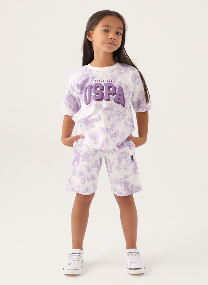 U.S. Polo Assn. Girls Beige-Lavender Bermuda Set