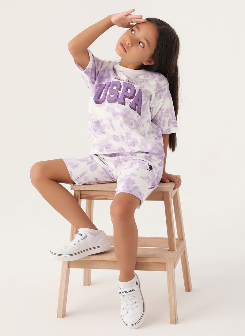 U.S. Polo Assn. Girls Beige-Lavender Bermuda Set