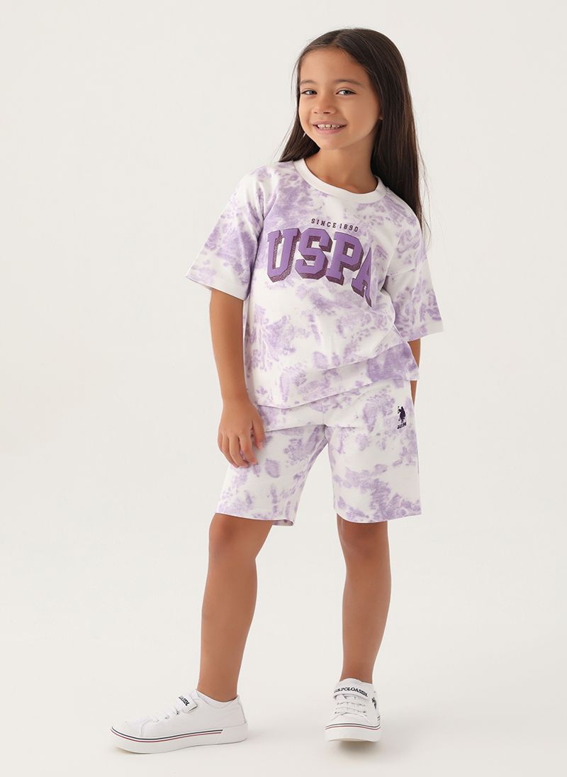 U.S. Polo Assn. Girls Beige-Lavender Bermuda Set