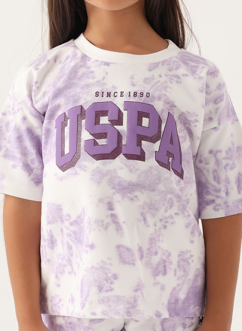 U.S. Polo Assn. Girls Beige-Lavender Bermuda Set