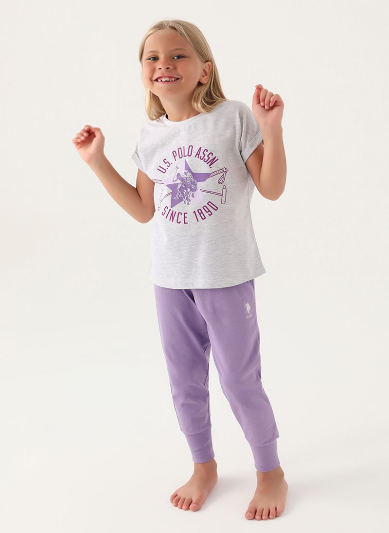 U.S. Polo Assn. Girls Grey Short Sleeve Pyjama Set
