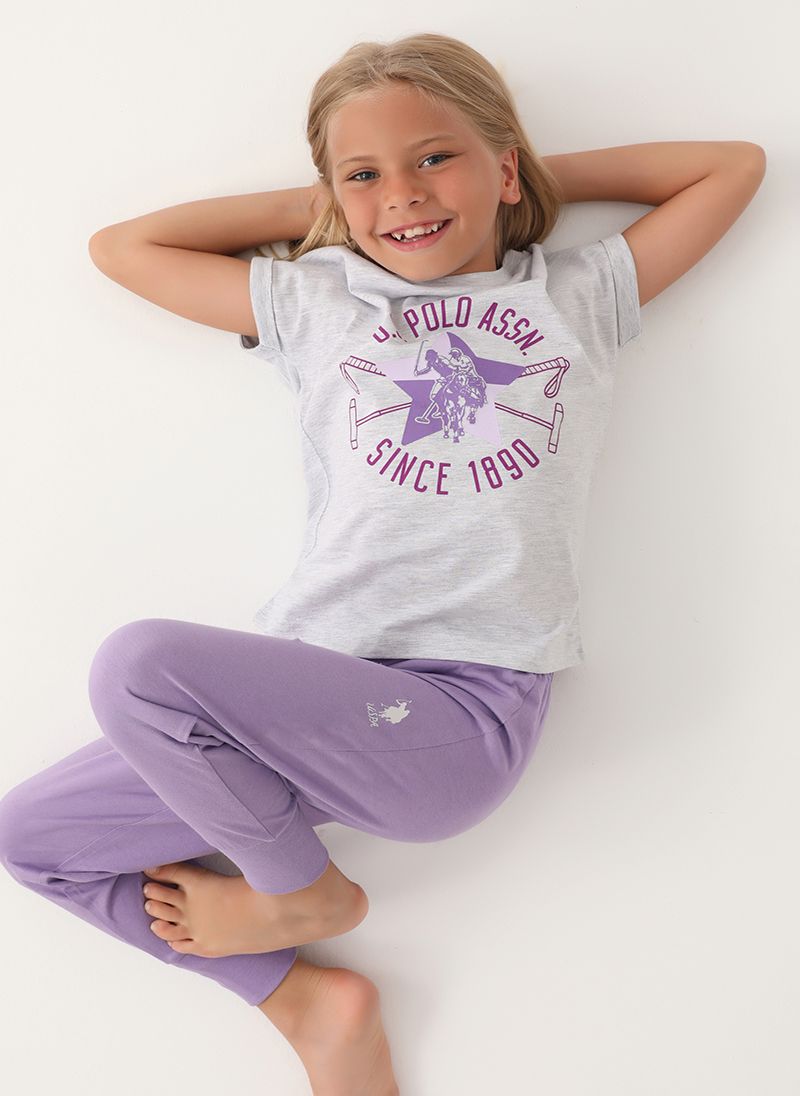 U.S. Polo Assn. Girls Grey Short Sleeve Pyjama Set