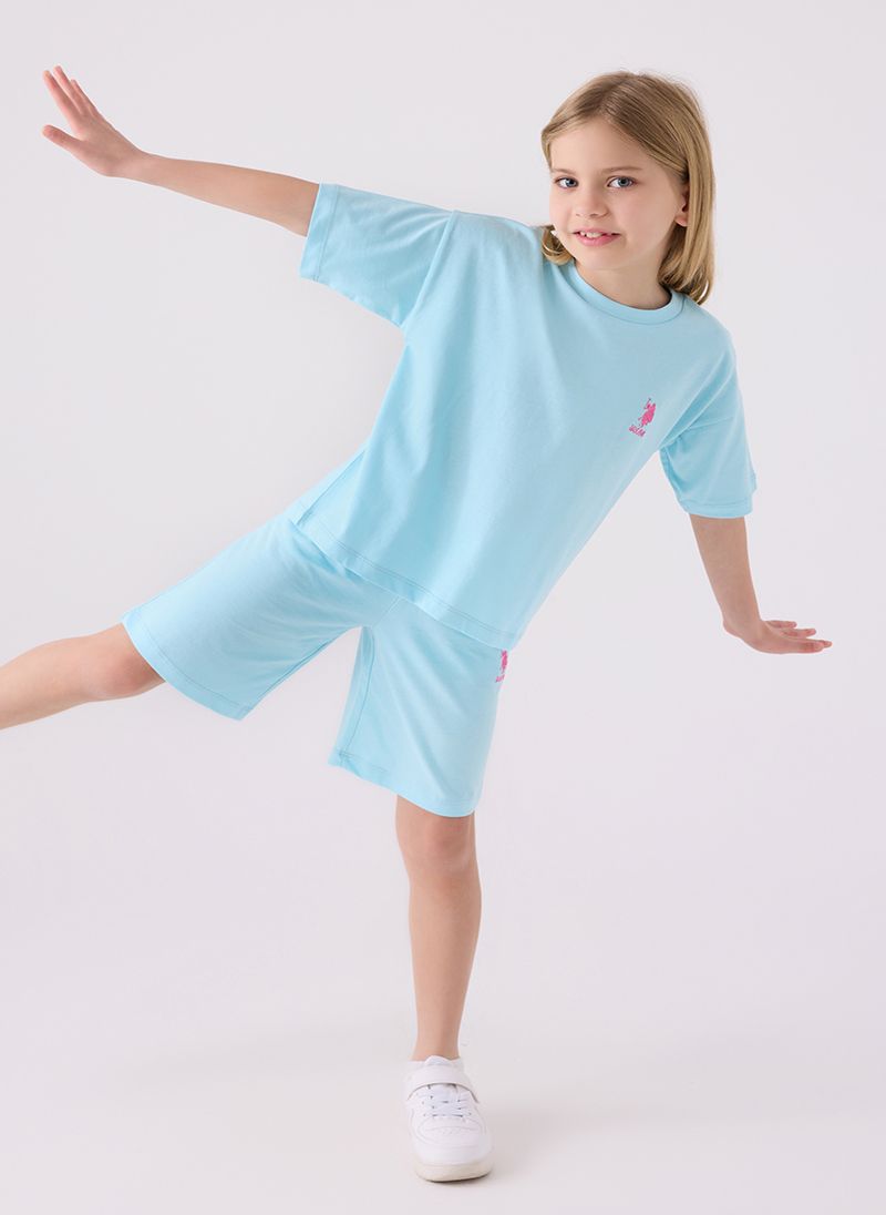 U.S. Polo Assn. Girls Light Blue Bermuda Set