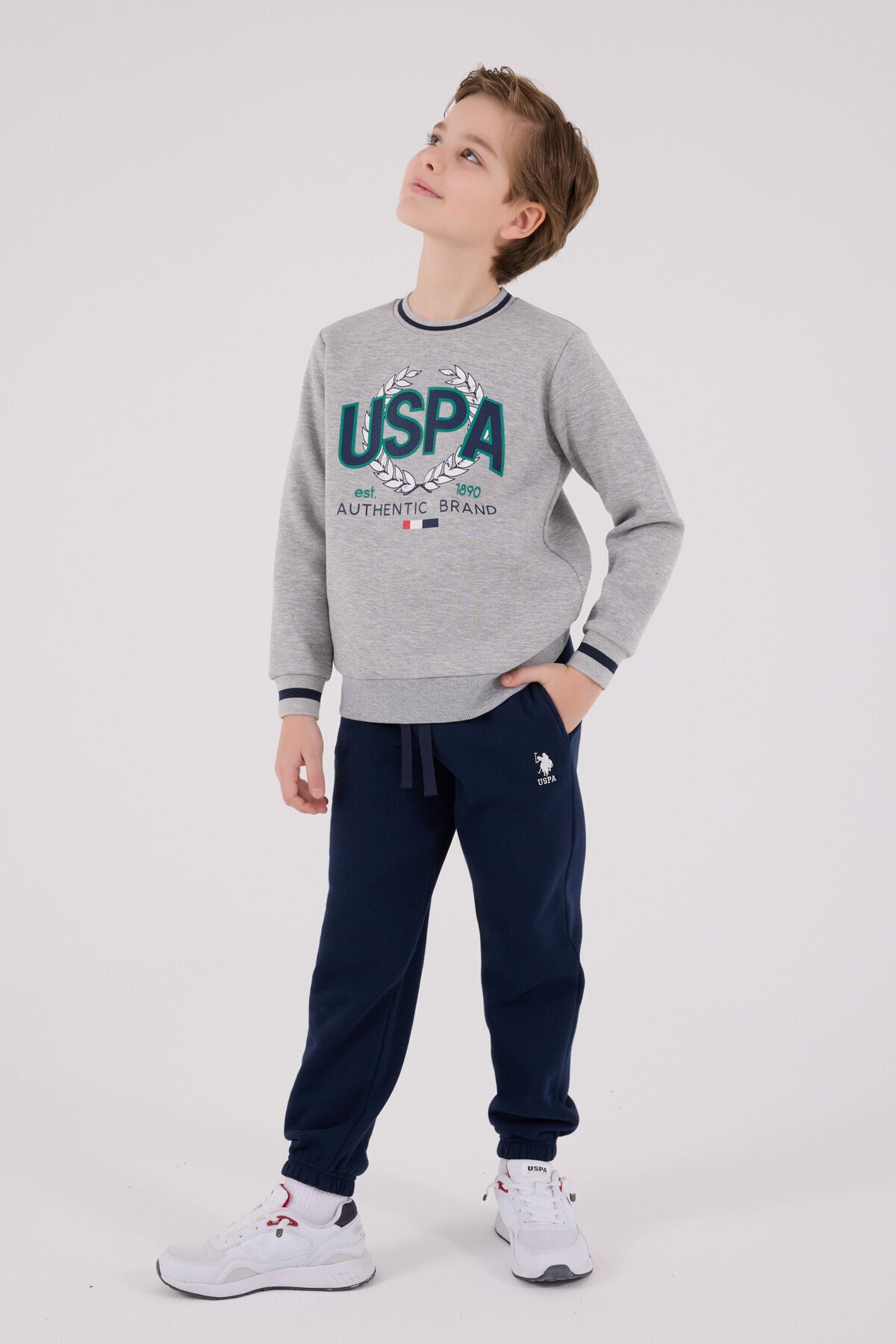 U.S. Polo Assn Boys Grey Melange Tracksuit Set