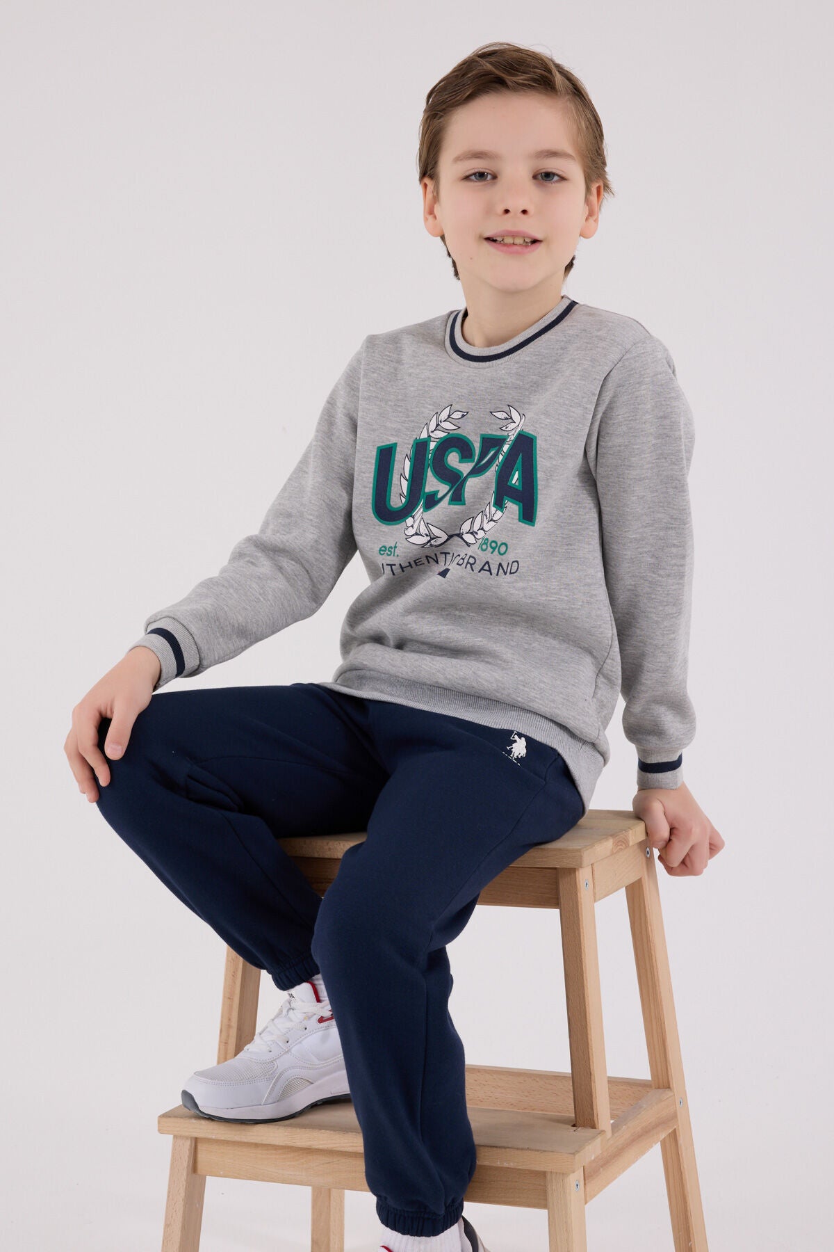 U.S. Polo Assn Boys Grey Melange Tracksuit Set