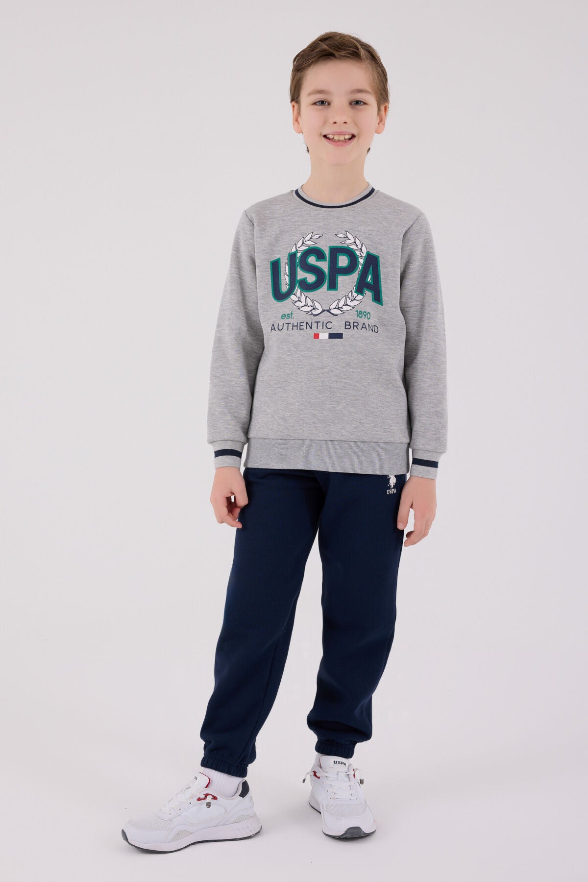U.S. Polo Assn Boys Grey Melange Tracksuit Set