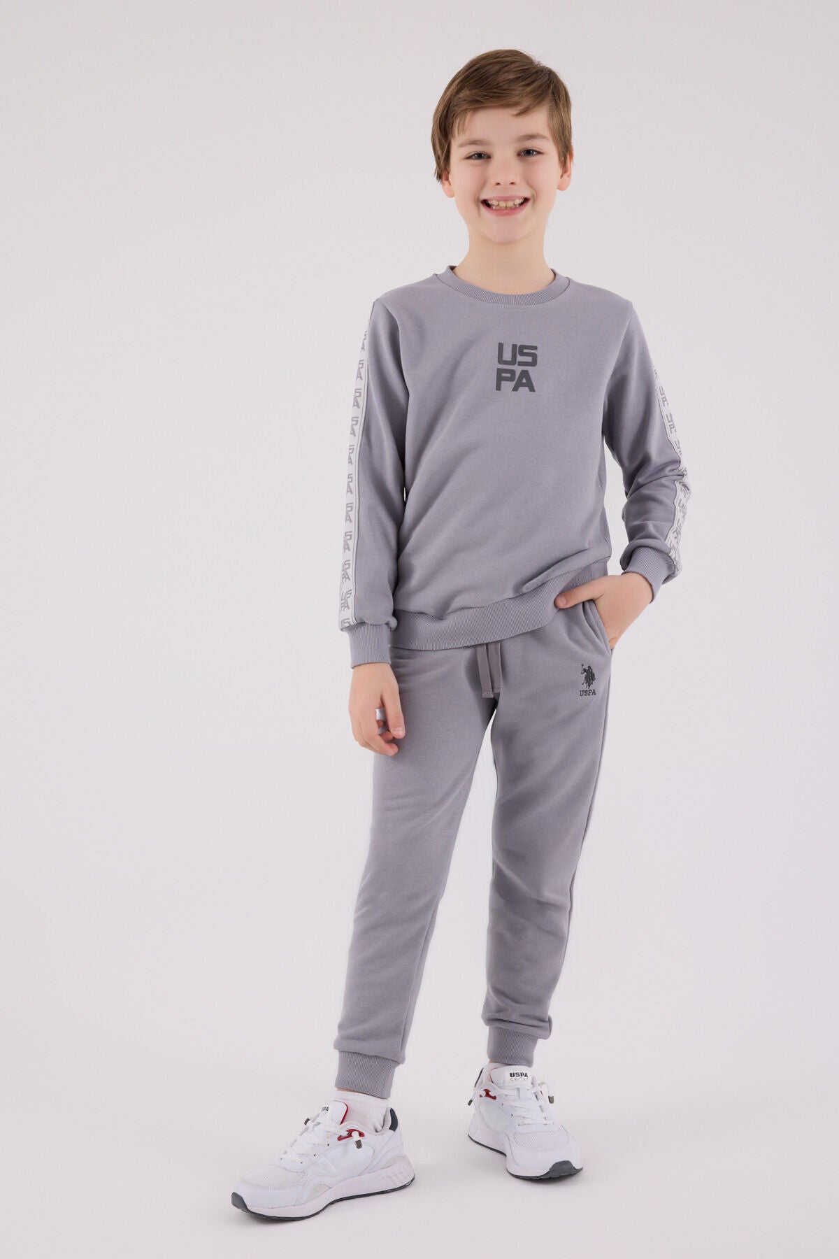 U.S. Polo Assn. Boys Grey Melange Jumpsuit Set