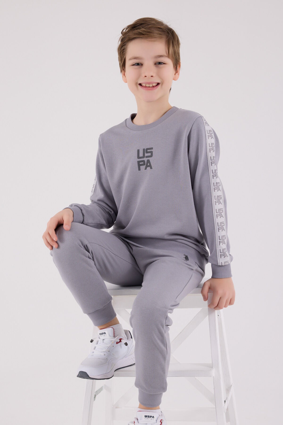 U.S. Polo Assn. Boys Grey Melange Jumpsuit Set