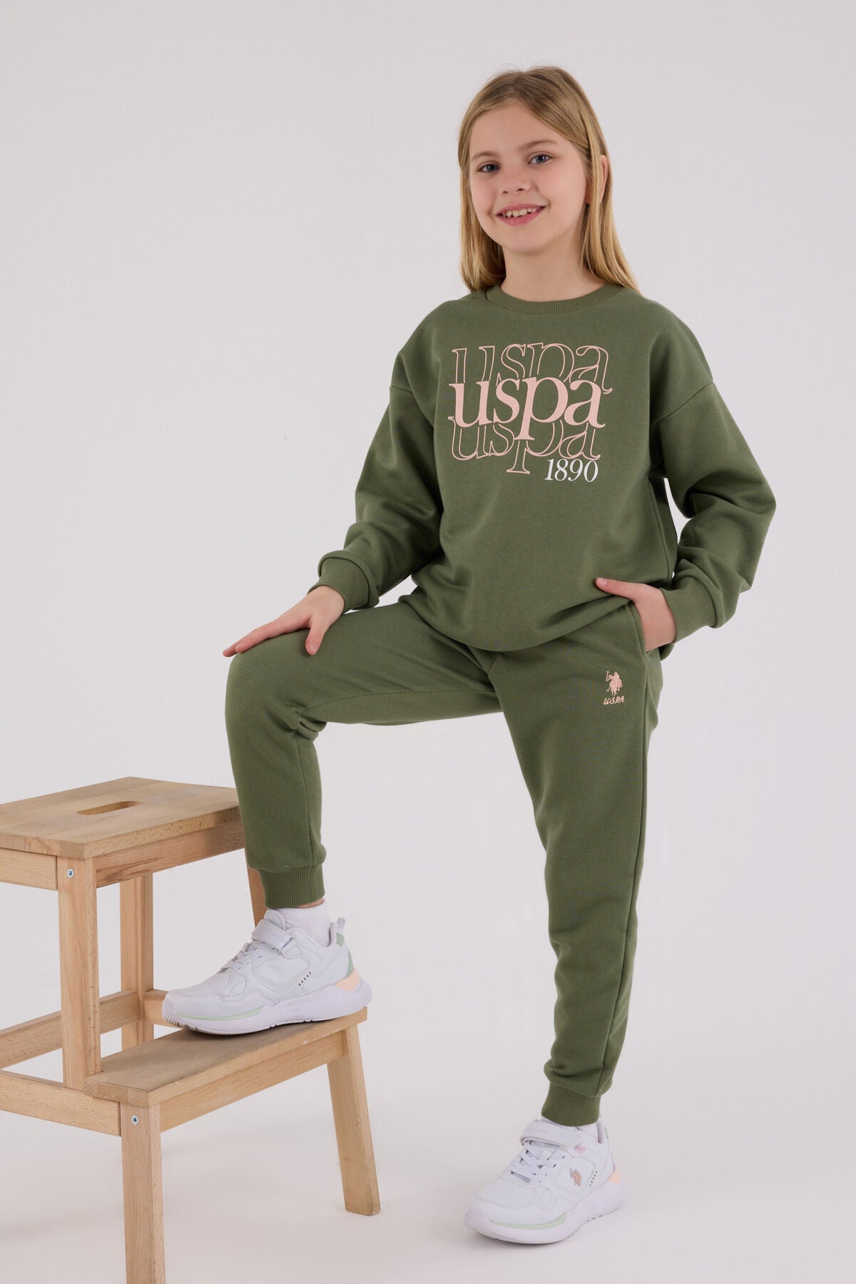 U.S. Polo Assn. Girls Khaki Jumpsuit Set