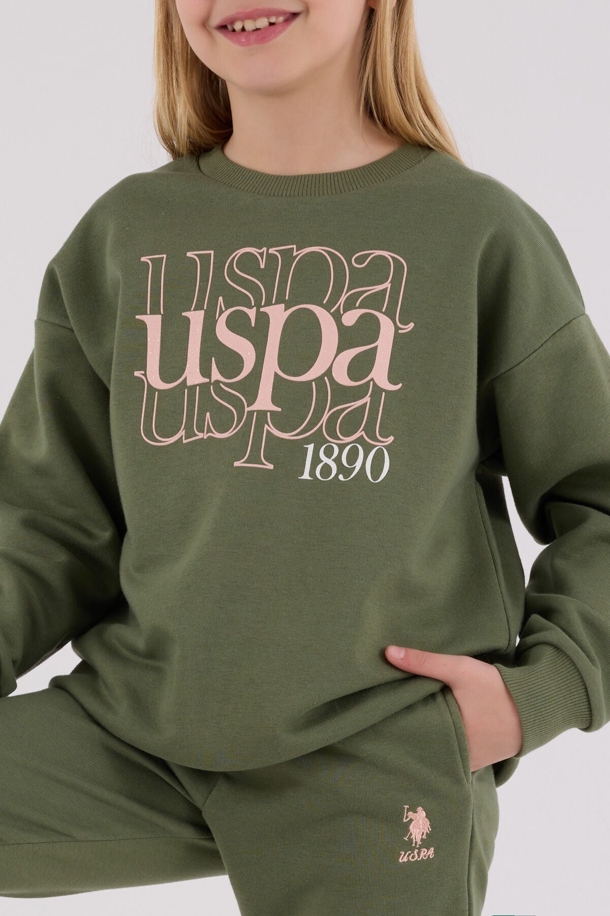 U.S. Polo Assn. Girls Khaki Jumpsuit Set