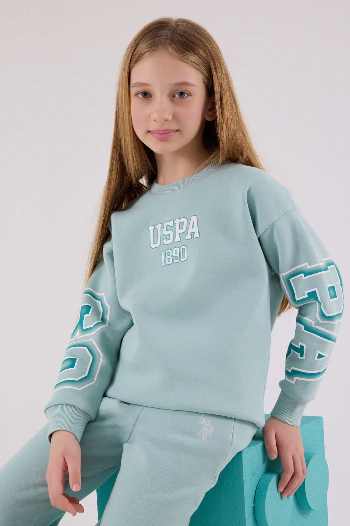U.S. Polo Assn. Girls Sea Green Jumpsuit Set
