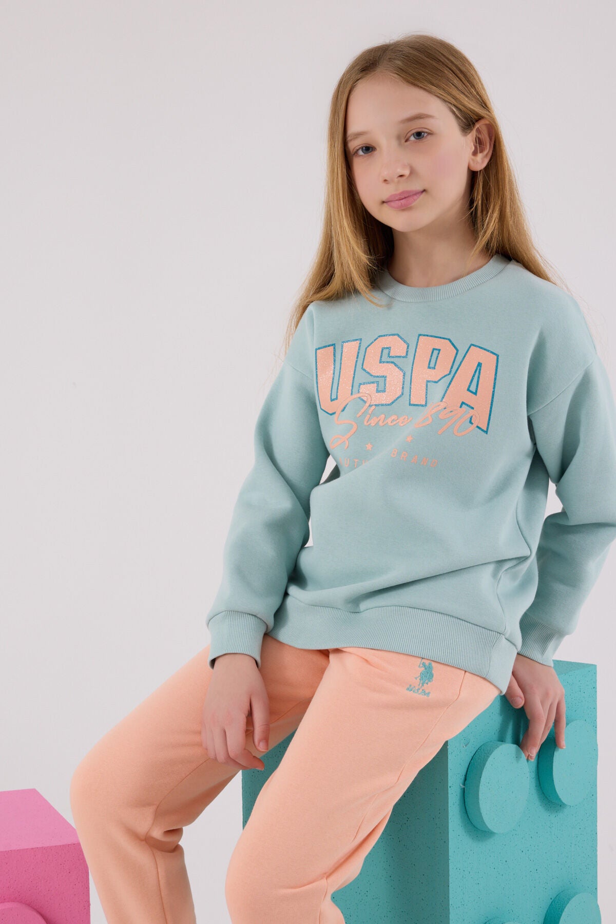 U.S. Polo Assn. Girls Sea Green Jumpsuit Set