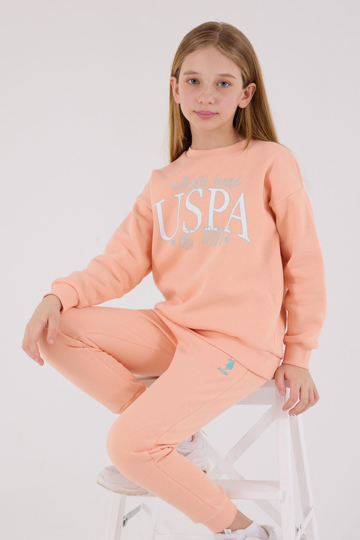 U.S. Polo Assn. Girls Salmon Jumpsuit Set