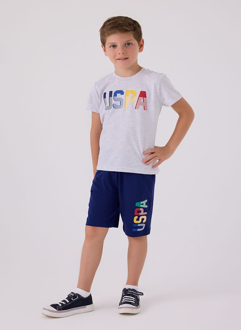 U.S. Polo Assn. Boys Grey Melange Bermuda Set