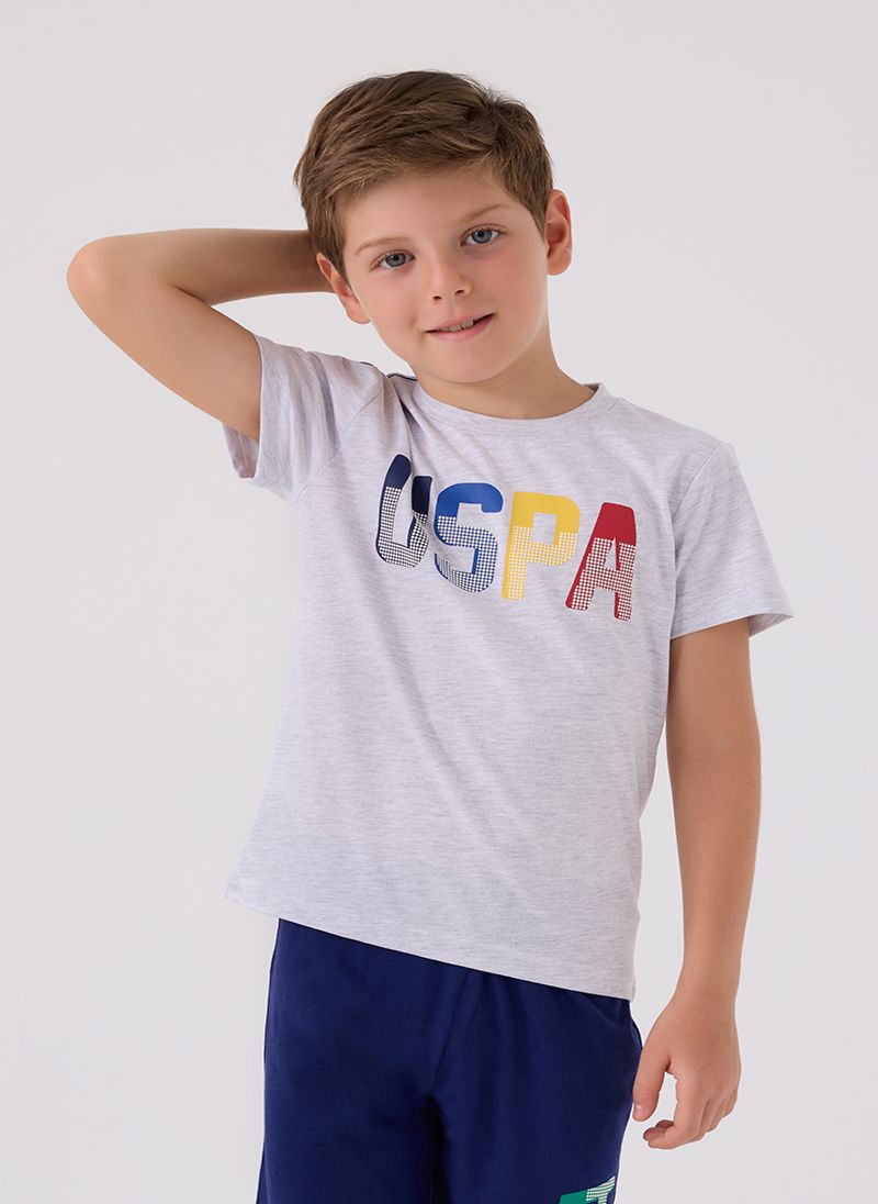 U.S. Polo Assn. Boys Grey Melange Bermuda Set