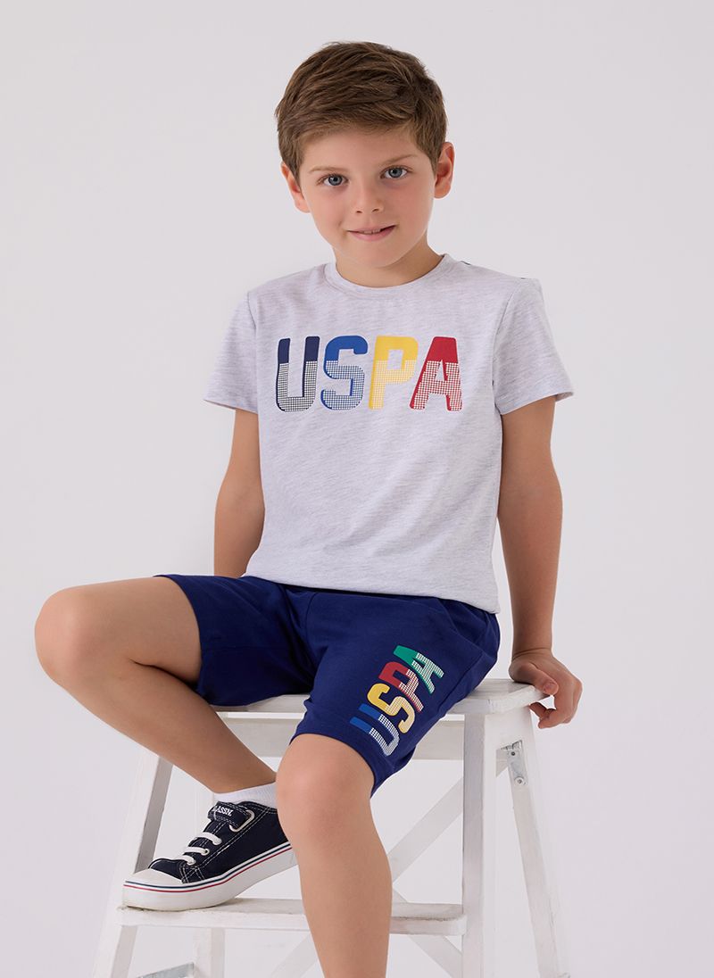 U.S. Polo Assn. Boys Grey Melange Bermuda Set