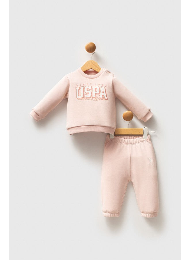 U.S. Polo Assn. Baby Girls 2-Piece Powder-Pink Set