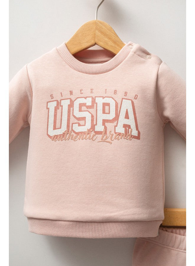 U.S. Polo Assn. Baby Girls 2-Piece Powder-Pink Set